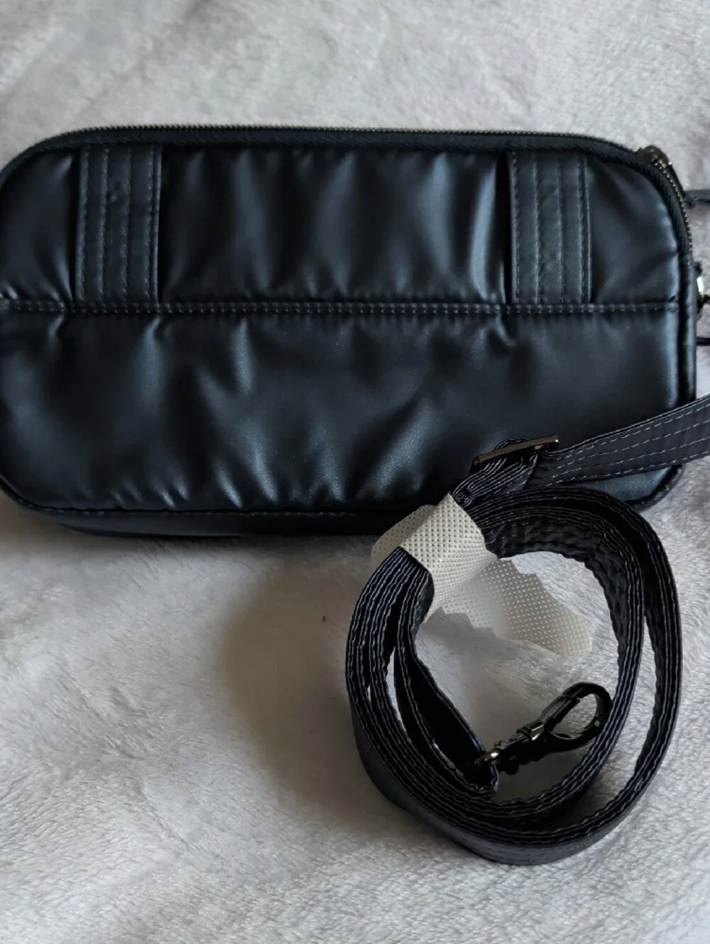 lug Black Quilted Woven-Pattern Crossbody Bag